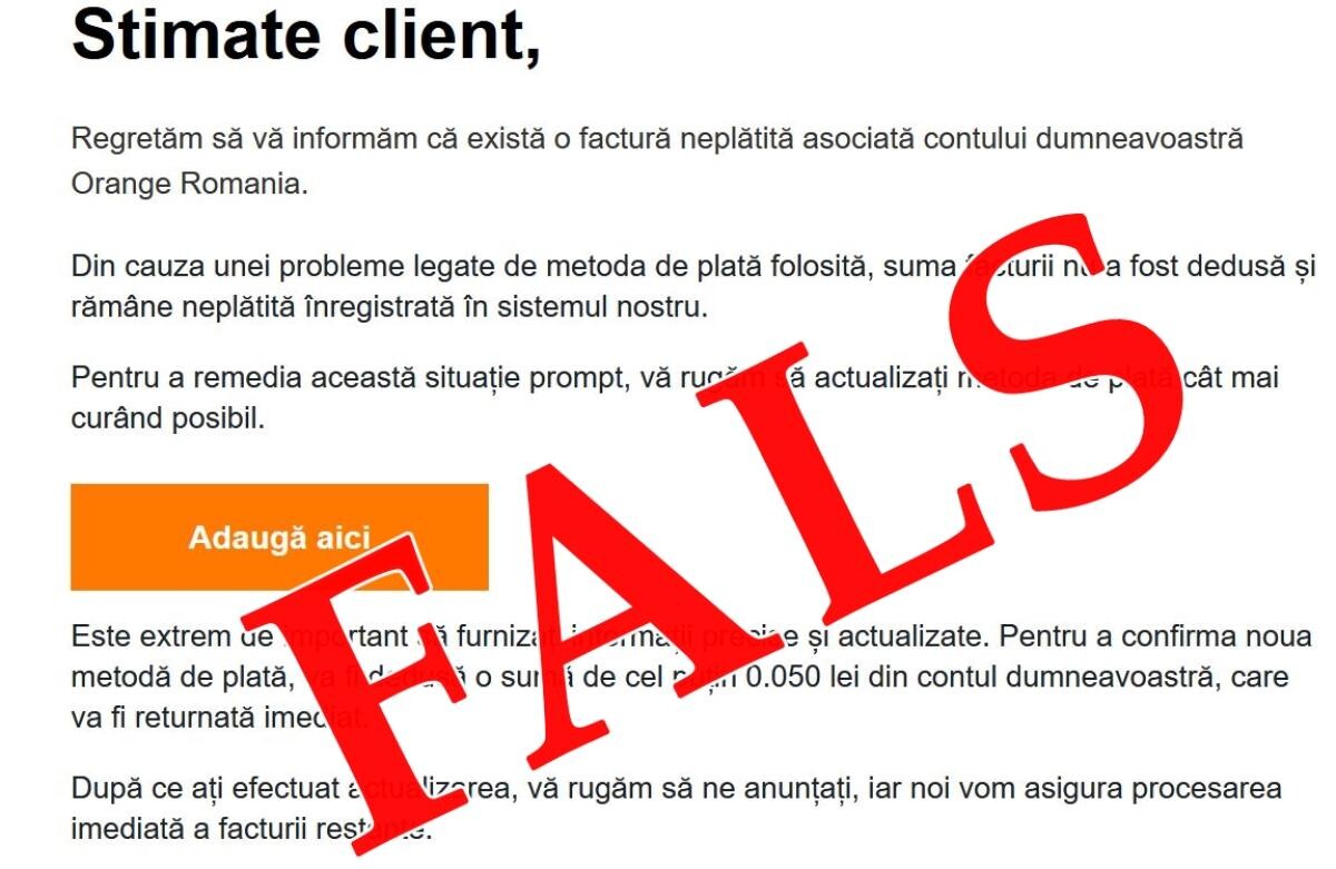 Fraudă pe e-mail cu facturi presupus neplătite la Orange: Nu accesați aceste link-uri malițioase – Foto